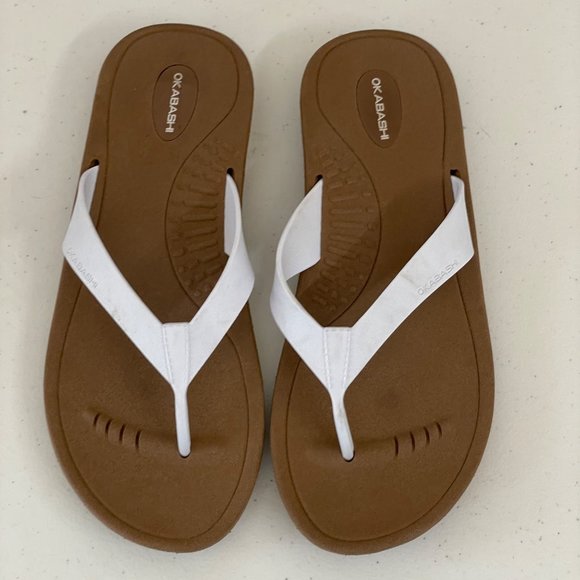 Okabashi Womens ML (US 8-9) Breeze Flip Flops Toffee White Comfortable USA Made - Picture 4 of 8